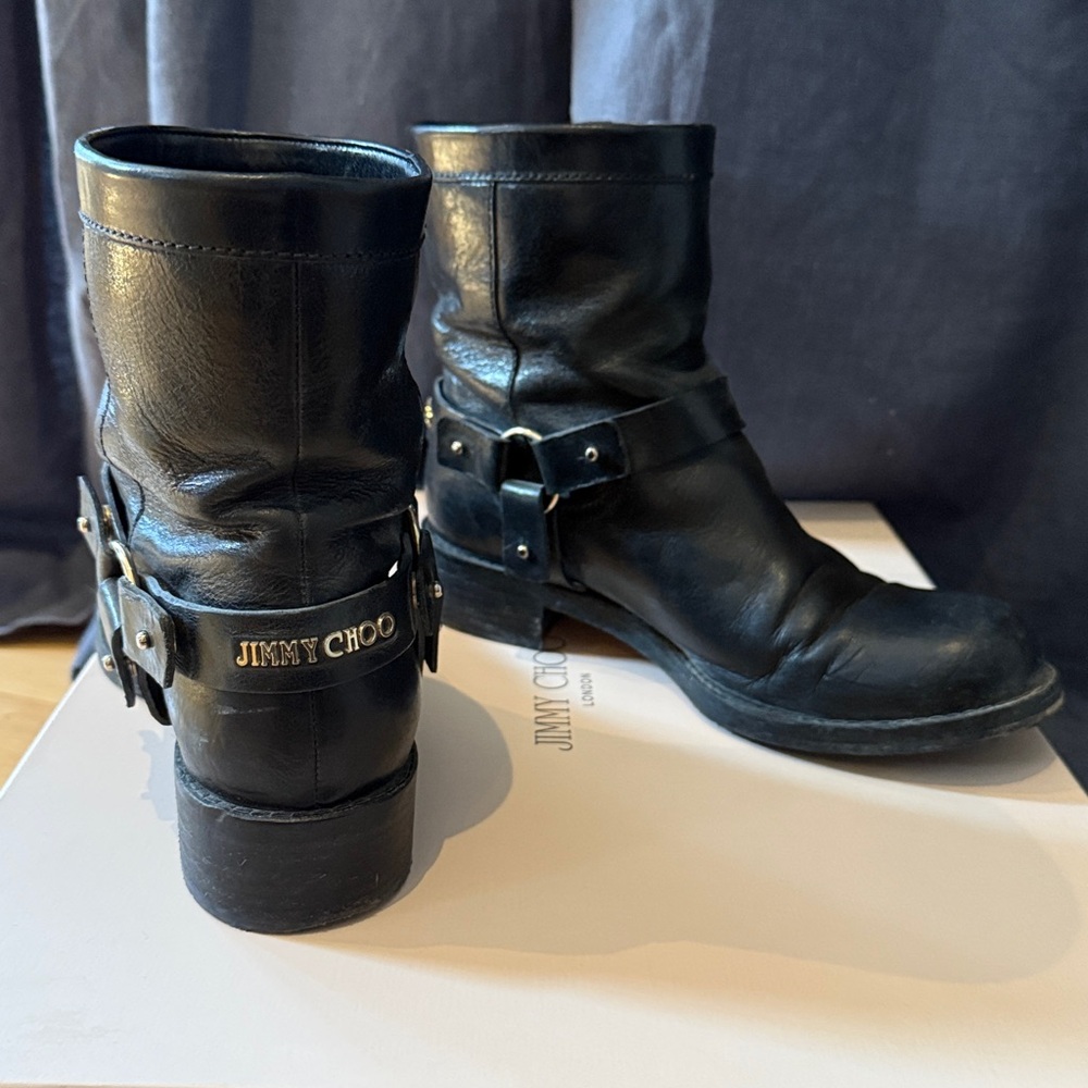Jimmy Choo Black Leather Buckle Booties
